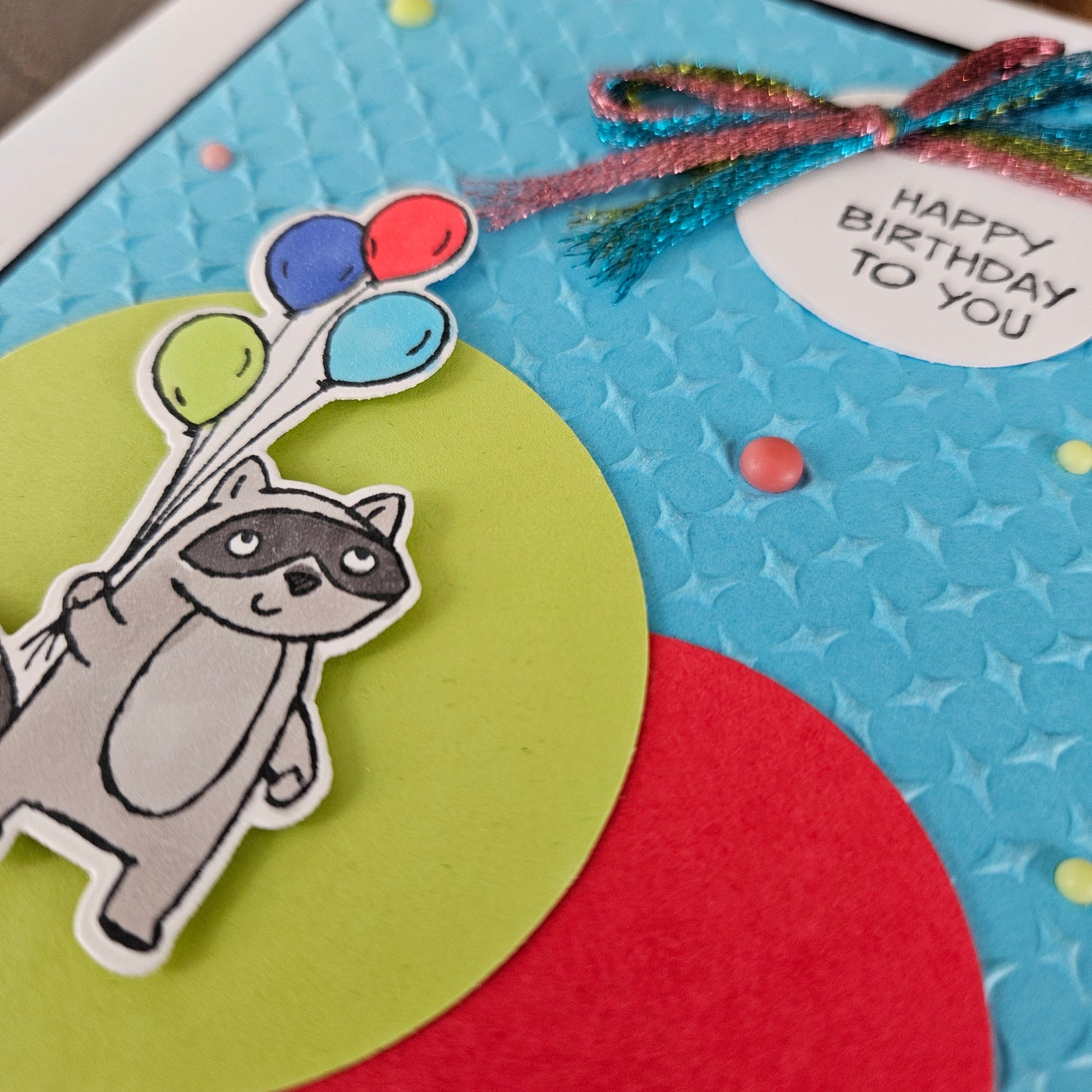 Handmade Birthday Greeting Card – Raccoon with Balloons