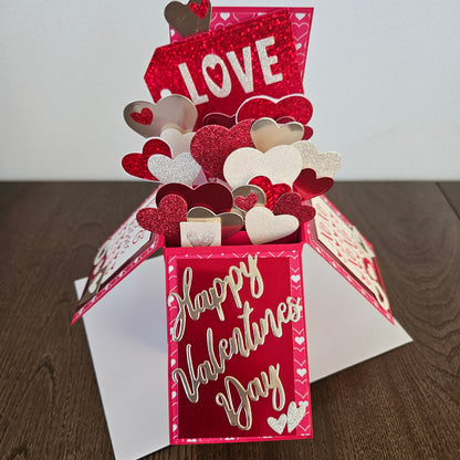 Handmade Valentine's Day Greeting Card - 3D Pop-Up Love Card with Hearts and Romantic Messages