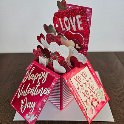 Handmade Valentine's Day Greeting Card - 3D Pop-Up Love Card with Hearts and Romantic Messages