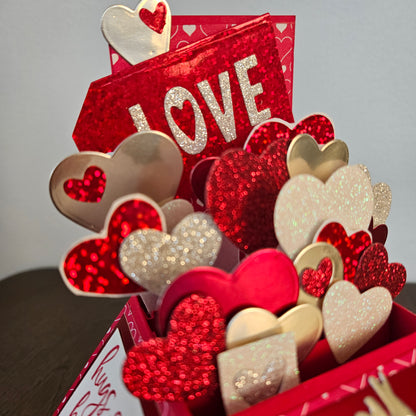 Handmade Valentine's Day Greeting Card - 3D Pop-Up Love Card with Hearts and Romantic Messages