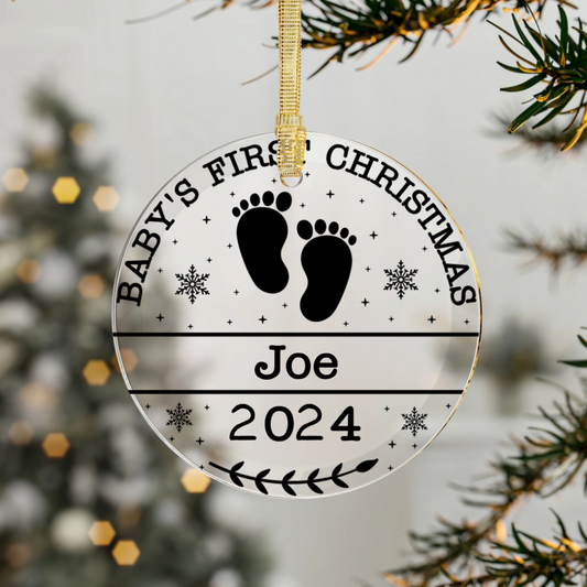 Personalized Glass Christmas Ornament - Baby's First Christmas - Add Name and Date