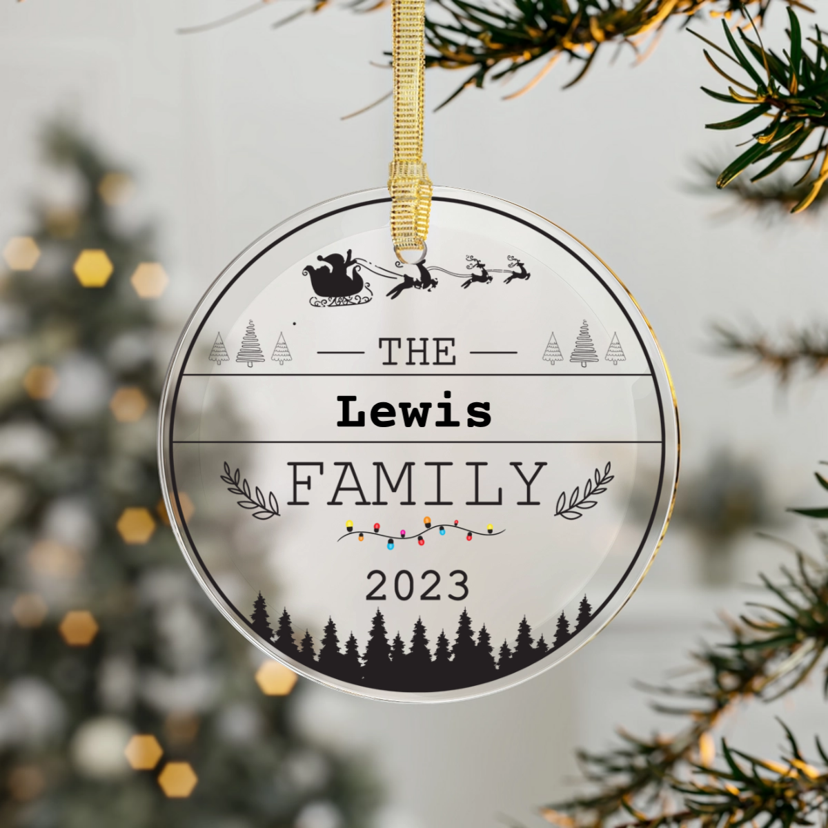 Personalized Glass Christmas Ornament - Add Your Family Name