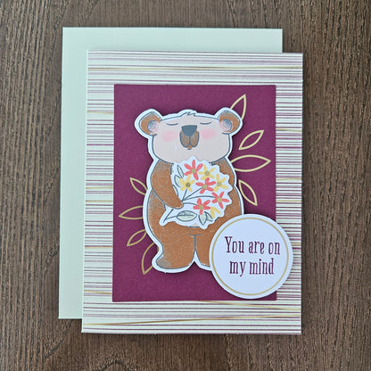 Handmade Thinking of You Greeting Card Bundle – Die-Cut Bear Design (3 Cards + FREE Bonus Card)