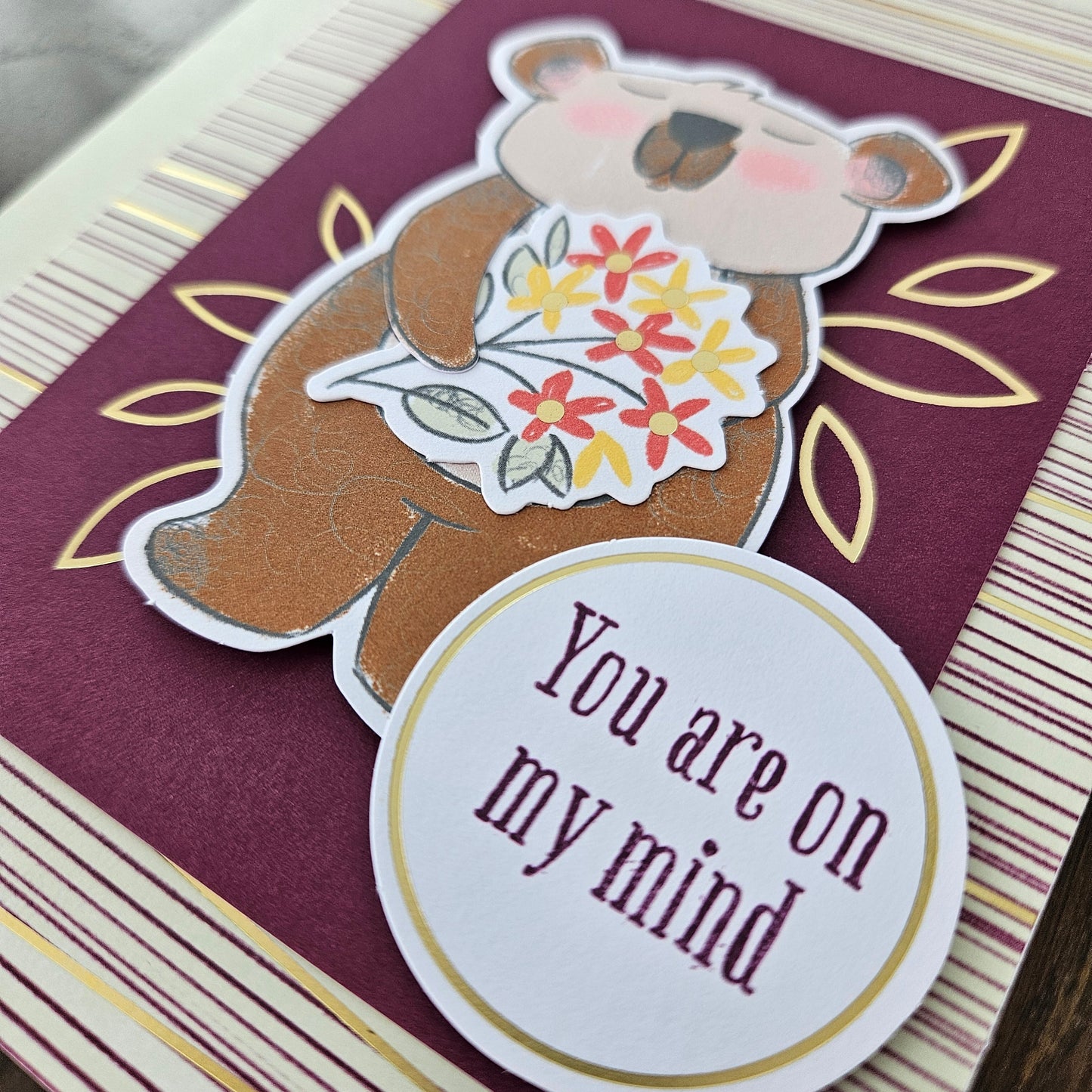 Handmade Thinking of You Greeting Card Bundle – Die-Cut Bear Design (3 Cards + FREE Bonus Card)