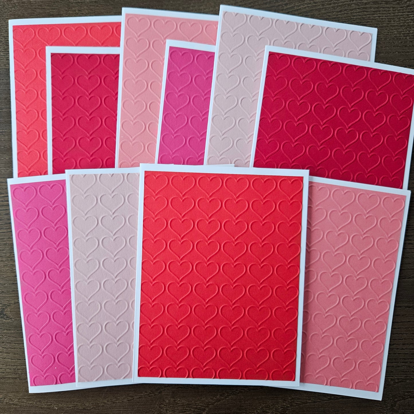 Bundle of Ten Handmade Embossed Note Cards - Heart Design