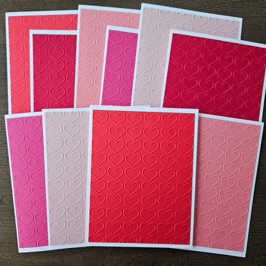 Bundle of Ten Handmade Embossed Note Cards - Heart Design