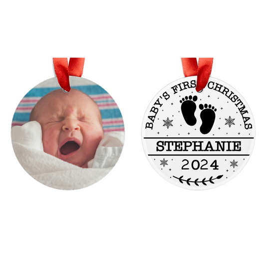 Personalized Double-Sided Acrylic Ornament – Baby’s First Christmas with Custom Photo and Text