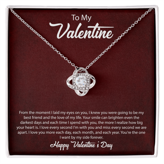 Love Knot Handcrafted Necklace - “To My Valentine” with Valentine's Day Message Card