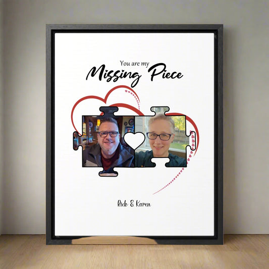 Personalized Framed Photo Canvas Print For Couples - You Are My Missing Piece