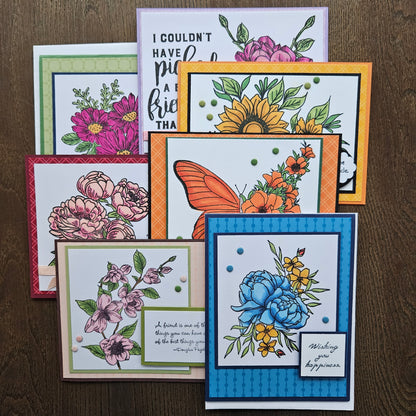 Handmade Greeting Card Bundle – Unique Hand-Colored Beautiful Flowers (Set of Six)